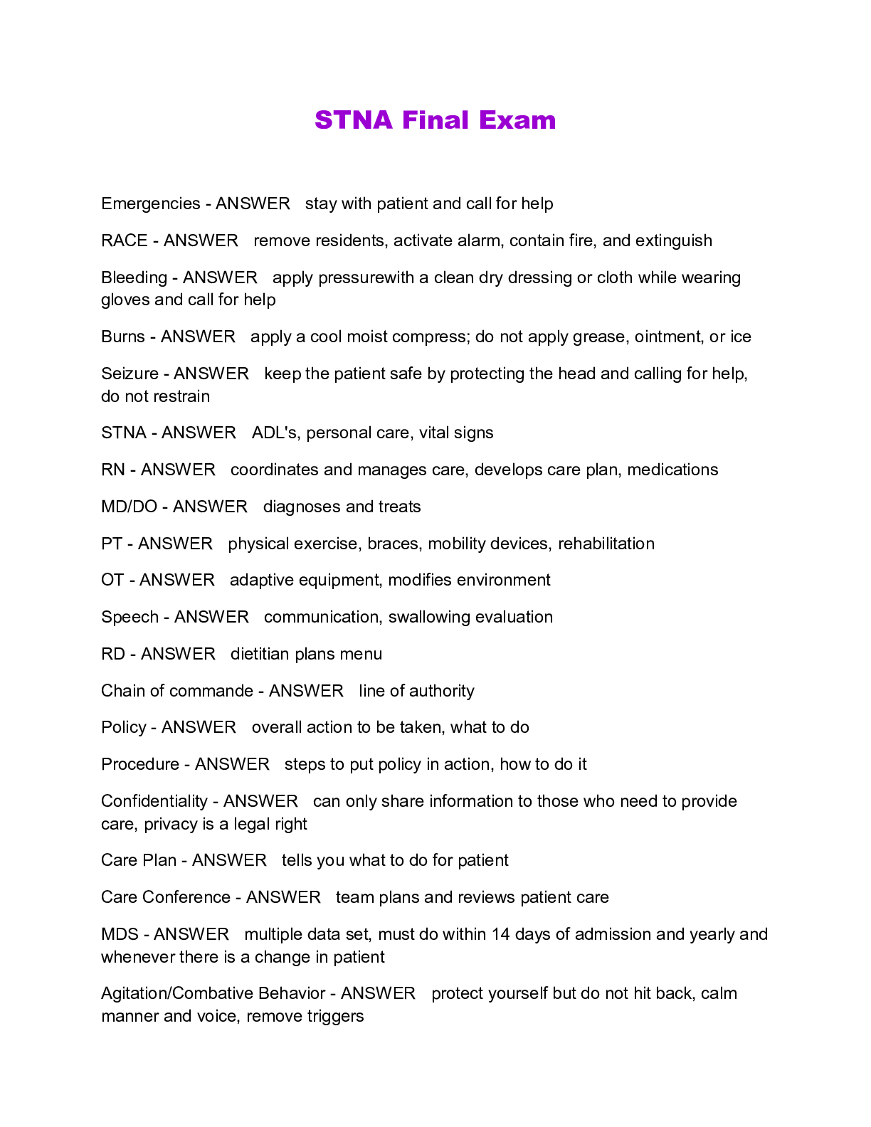 Preview image for STNA Final Exam